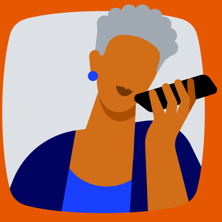 Ilustração de uma pessoa idosa falando ao celular