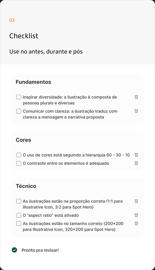 Checklist para revisar a ilustração antes, durante e depois